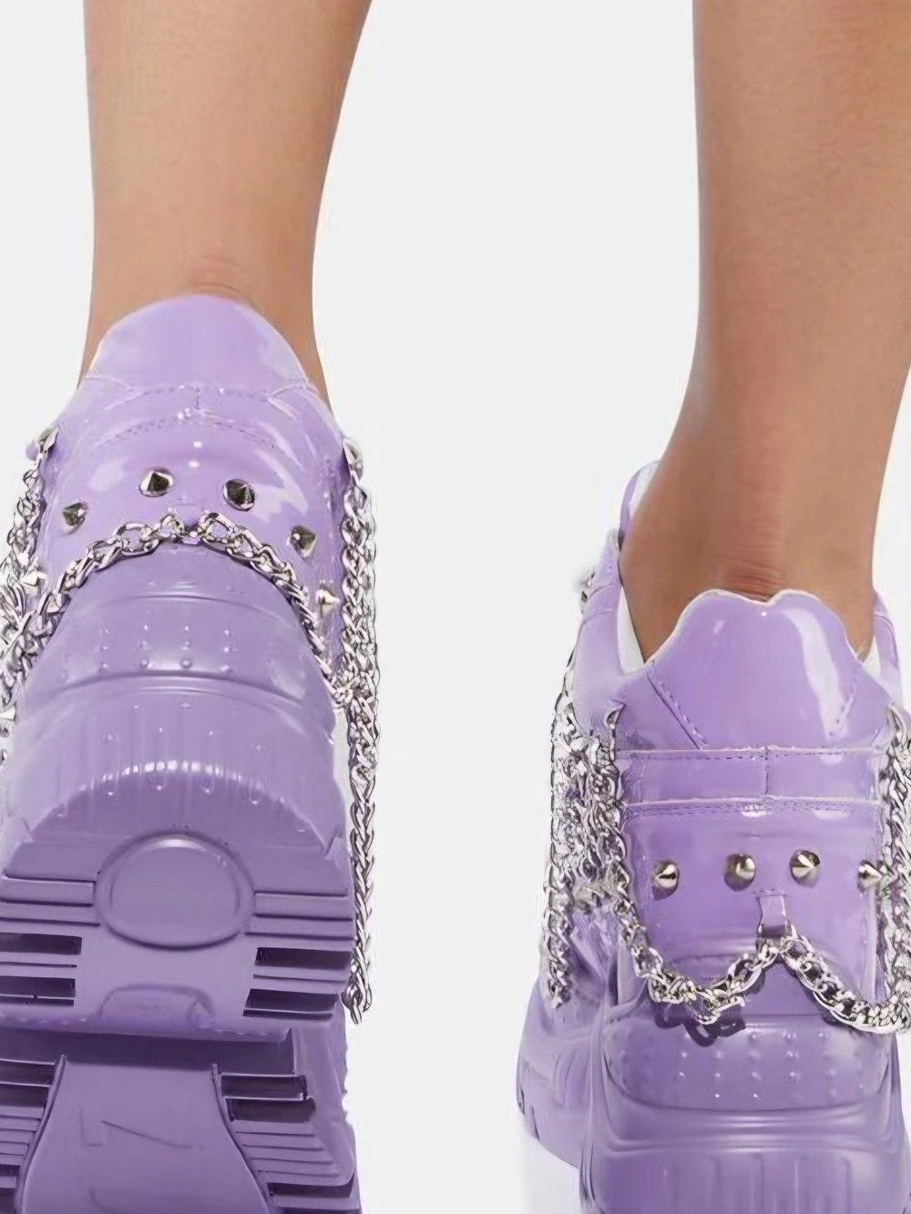WTF By Anthony Wang Lilac Patent Sneakers Chain Studded Hidden Wedge 7.5 NWOT - Picture 5 of 14